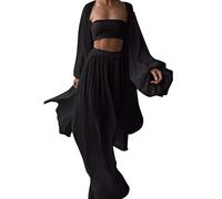 Ensemble de 3 pièces pour femme - Style décontracté et sexy - Couleur unie - Gilet sans bretelles - Pantalon et vestes - Costume sexy rétro, Noir , S