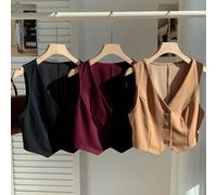 Ensemble de 3 pièces pour femmes : Gilet casual sans manches à boutons devant uni pour l'automne/hiver L,M,S,XSUnicoloreTissu tissé