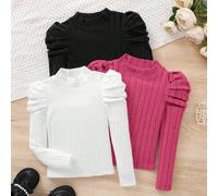 Ensemble de 3 pièces pour jeune fille, comprenant un haut à manches gigot vintage ajusté avec col roulé, un haut à manches bouffantes pour filles, et un haut à manches longues en tricot côtelé pour fi