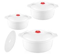 Ensemble de 3 Pièces pour Micro-ondes, Récipients de Conservation avec Couvercles, Bols avec Couvercles, Assiettes avec Poignées, Bols Compatibles avec Les Cuiseurs Vapeur et les Réfrigérateurs