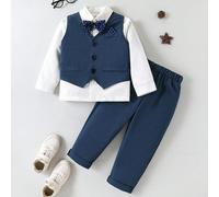 Ensemble de 3 pièces pour tout-petits garçons, gilet unicolore, pantalon à pois avec nœud papillon, costume de gentleman, vêtements formels pour enfants, rentrée scolaire début d'automne 6Y,7Y,4Y,5YUn