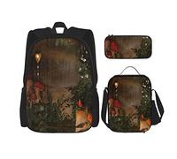 Ensemble de 3 pièces Sac à dos Champignon Fée Jungle BohoBush Pathway To Misty Forest Magie Mère Terre Scène Livre Sac Voyage Travail Sac D'école Trousse Sac À Lunch Combinaison Pour Hommes Femmes G