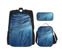 Ensemble de 3 pièces sac à dos images de beaux dauphins près de la grande île avec des œuvres d'art de la nature sauvage sur le thème de l'océan sac de voyage travail sac d'école trousse à crayons s