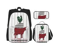 Ensemble de 3 pièces sacs à dos animaux de la ferme de Noël ? Carnet de chèques à carreaux sac de voyage camping travail sac d'école trousse à crayons sac à déjeuner combinaison pour hommes femmes g