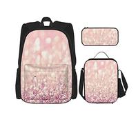 Ensemble de 3 pièces Sacs à dos Blush Pink Glitter Pattern Impression numérique Cartable Voyage Camping Travail Sac d'école Trousse à crayons Sac à lunch Combinaison pour hommes Femmes Garçons Fille