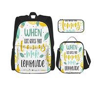 Ensemble de 3 pièces sacs à dos fruits tropicaux tranche feuille de menthe limonade citations de vie inspirantes drôles sac de livre imprimé voyage travail sac d'école trousse à crayons sac à déjeun