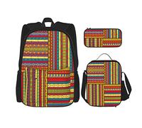 Ensemble de 3 pièces Sacs à dos Motif de frontières africaines Thème de la culture à l'ancienne Impression colorée Cartable Voyage Camping Travail Sac d'école Trousse Sac à lunch Combinaison pour ho