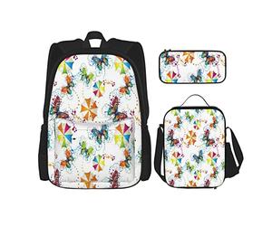 Ensemble de 3 pièces Sacs à dos Parapluies et papillons Concept de fée magique Appréciez votre vie Thème d'amour Sac de livre Voyage Camping Travail Sac d'école Trousse Sac à lunch Combinaison pour