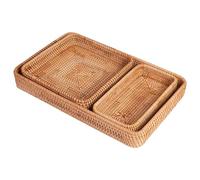 Ensemble de 3 plateaux de table basse en rotin naturel et paniers de rangement pour cuisine, salle de bain, plan de travail, organisation essentielle, bol à fruits en rotin