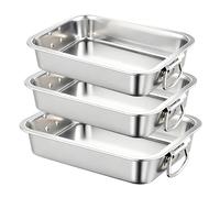 Ensemble de 3 Plats à Four Rectangulaires en Acier Inoxydable avec Poignées, Motif nid d'abeille, Plaque de Cuisson Pour Four,Idéal pour les lasagnes, compatible lave-vaisselle