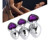 Ensemble de 3 plugs anaux en métal en forme de cœur avec strass violet - ATYHAO