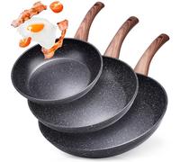 ENSEMBLE DE 3 POÊLES À FRIRE EN GRANIT NOIR ET BOIS 20/24/28 cm 199011