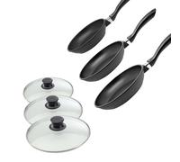 Ensemble de 3 poêles à frire et 3 couvercles en verre 20 cm 24 cm et 28 cm en