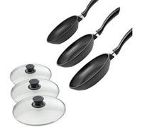 Ensemble de 3 poêles à frire et 3 couvercles en verre 20 cm 24 cm et 28 cm en fonte d'aluminium Elo Alucast ref 9993050 Transparent,Noir G