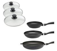 Ensemble de 3 poêles à frire et 3 couvercles en verre de 24 cm 28 cm et 32 cm en fonte d'aluminium Elo Alucast ref 9999650 Transparent,Noir G