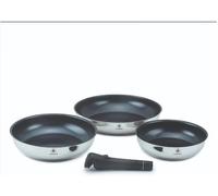 , Ensemble De 3 Poêles Amovibles En Inox, Compatibles Tous Feux, Induction, 100% Fonte, 20/24/28 Cm, Capacité 1,25/1,80/2,50 L, Design Empilable, Argent