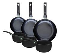 Ensemble de 3 poêles de 20, 24 et 28 cm et 3 casseroles 16, 18 et 20 cm Fackelmann Brandao Noir|Vert
