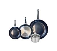 Fackelmann ELO 9743550 Batterie de cuisine 4 pièces, Ensemble de 3 Poêles de cuisson 20, 24 et 32 cm et 1 faitout 14 cm Elo Prima Brillant, inox, induction