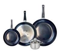 ELO 9746550 Batterie de cuisine 4 pièces, Ensemble de 3 Poêles de cuisson 20, 28 et 32 cm et 1 faitout 12 cm Elo Prima Brillant, inox, induction, Noir