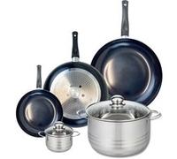 ELO 9747350 Batterie de cuisine 5 pièces, Ensemble de 3 Poêles de cuisson 20, 28 et 32 cm et 2 faitouts 12 et 24 cm Elo Prima Brillant, inox, induction