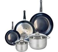 ELO 9747550 Batterie de cuisine 5 pièces, Ensemble de 3 Poêles de cuisson 20, 28 et 32 cm et 2 faitouts 14 et 20 cm Elo Prima Brillant, inox, induction, Noir