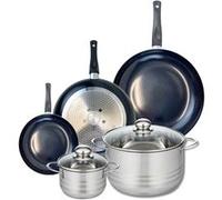 ELO 9747650 Batterie de cuisine 5 pièces, Ensemble de 3 Poêles de cuisson 20, 28 et 32 cm et 2 faitouts 14 et 24 cm Elo Prima Brillant, inox, induction, Noir