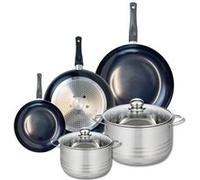 ELO 9747950 Batterie de cuisine 5 pièces, Ensemble de 3 Poêles de cuisson 20, 28 et 32 cm et 2 faitouts 20 et 24 cm Elo Prima Brillant, inox, induction, Noir