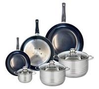 ELO 9748550 Batterie de cuisine 6 pièces, Ensemble de 3 Poêles de cuisson 20, 28 et 32 cm et 3 faitouts 12, 20 et 24 cm Elo Prima Brillant, inox, induction