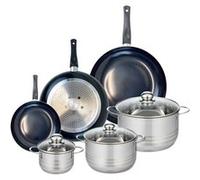 ELO 9748850 Batterie de cuisine 6 pièces, Ensemble de 3 Poêles de cuisson 20, 28 et 32 cm et 3 faitouts 14, 20 et 24 cm Elo Prima Brillant, inox, induction, Noir