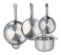ELO 9884950 Batterie de cuisine 4 pièces, Ensemble de 3 Poêles de cuisson 24, 28 et 32 cm et 1 faitout 24 cm Elo Profi Brillant, inox, induction