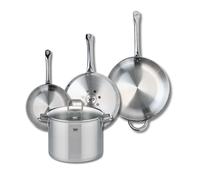 ELO 9511250 Batterie de cuisine 4 pièces, Ensemble de 3 Poêles de cuisson 24, 28 et 32 cm et 1 faitout 26 cm Elo Profi Citrin, inox, induction, Gris