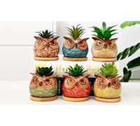 Ensemble de 3 pots de fleurs en céramique animaux : Petits hiboux