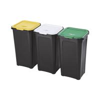 Tontarelli Poubelles Coverline 44 L – Couvercles colorés – Tri sélectif – Ensemble 3 pièces
