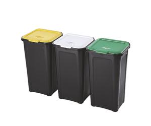 Ensemble De 3 Poubelles Noires Coverline 44L Couvercle Coloré Collecte Sélective