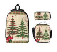Ensemble de 3 sacs à dos à carreaux de buffle de Noël pour filles et garçons avec sac à déjeuner, trousse à crayons, arbre de Noël, sacs d'école isothermes, cadeaux pour femmes et hommes