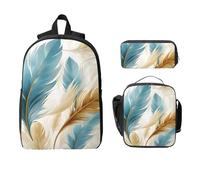 Ensemble de 3 sacs à dos à plumes aquarelle pour filles et garçons avec sac à déjeuner, trousse à crayons, sac d'école, boîte à déjeuner isotherme, cadeaux pour femmes et hommes