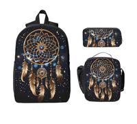 Ensemble de 3 sacs à dos à plumes attrape-rêves pour filles et garçons avec sac à déjeuner, trousse à crayons, sac d'école, boîte à déjeuner isotherme, cadeau pour homme et femme