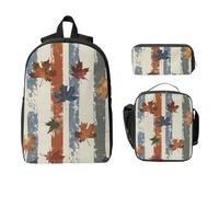 Ensemble de 3 sacs à dos à rayures en érable pour filles et garçons avec sac à déjeuner, trousse à crayons, feuilles d'automne, sacs d'école isothermes, cadeaux pour femmes et hommes