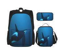 Ensemble de 3 sacs à dos Atlantic Orca Killer Whale Orcinus Andenes Wildlife Dorsal Norway Ocean Cetacean Fin Fjord Design Book Bag Travel Work School Bag Trousse à crayons Sac à lunch pour hommes f