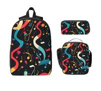 Ensemble de 3 sacs à dos avec motif note de musique pour filles et garçons avec sac à déjeuner, trousse à crayons musicale abstraite, boîte à déjeuner isotherme, cadeau pour homme et femme