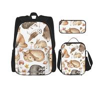 Ensemble de 3 sacs à dos avec motif tête de mort de taureau et cactus mignon, sac à bandoulière réglable avec boîte à déjeuner et trousse à crayons, Animaux du raton laveur des bois, Taille unique,