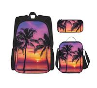Ensemble de 3 sacs à dos avec sac à déjeuner et trousse à crayons imprimés de touches de piano avec notes de musique imprimées pour adolescents, filles, garçons, Silhouette de palmiers au coucher du