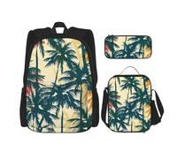 Ensemble de 3 sacs à dos avec sac à déjeuner et trousse à crayons imprimés de touches de piano avec notes de musique imprimées pour adolescents, filles, garçons, Motif palmier., Taille unique, Sacs à