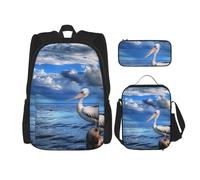 Ensemble de 3 sacs à dos avec sac à déjeuner et trousse à crayons imprimés de touches de piano avec notes de musique imprimées pour adolescents, filles, garçons, Oiseau bleu mer, Taille unique, Sacs à