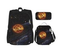Ensemble de 3 sacs à dos avec sac à déjeuner et trousse à crayons imprimés de touches de piano avec notes de musique imprimées pour adolescents, filles, garçons, Système solaire galaxie, Taille unique