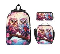 Ensemble de 3 sacs à dos avec sac à déjeuner, trousse à crayons, chouette sur branche, sac d'école, boîte à déjeuner isotherme, cadeau pour homme et femme