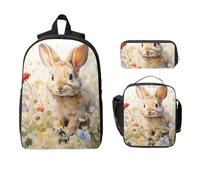 Ensemble de 3 sacs à dos avec sac à déjeuner, trousse à crayons, lapin de Pâques, sac d'école, boîte à déjeuner isotherme, cadeau pour homme et femme