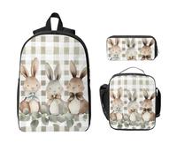 Ensemble de 3 sacs à dos avec sac à déjeuner, trousse à crayons, lapin de Pâques, sac d'école, boîte à déjeuner isotherme, cadeau pour homme et femme