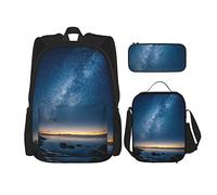 Ensemble de 3 sacs à dos bleu belle vue étoile lactée Fi Moody Way rougeoyant sur la nature ciel une autre nuit paysage livre sac travail école sac trousse à crayons sac à déjeuner combinaison pour