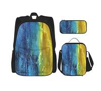 Ensemble de 3 sacs à dos bleu marine vert irrégulier bleu jaune mur de fissures cobalt vieux brun architecture vieillie ciment grossier sac de livre sac d'école de travail trousse à crayons sac à lu